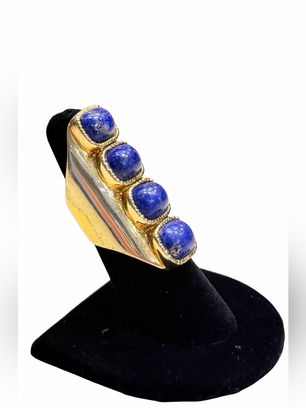 TAY Jewellery Lapis Lazuli 4 Stone Gold Plated Statement Ring Size 6